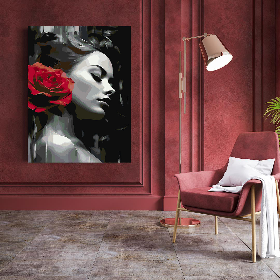 Malen nach Zahlen - Frau und rote Rose 4668