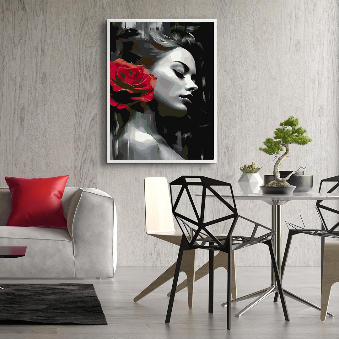 Malen nach Zahlen - Frau und rote Rose 4668