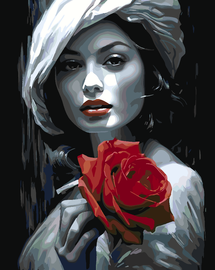 Malen nach Zahlen - Frau mit roter Rose 4673