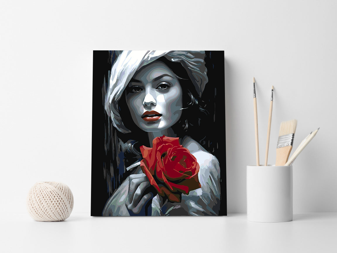 Malen nach Zahlen - Frau mit roter Rose 4673