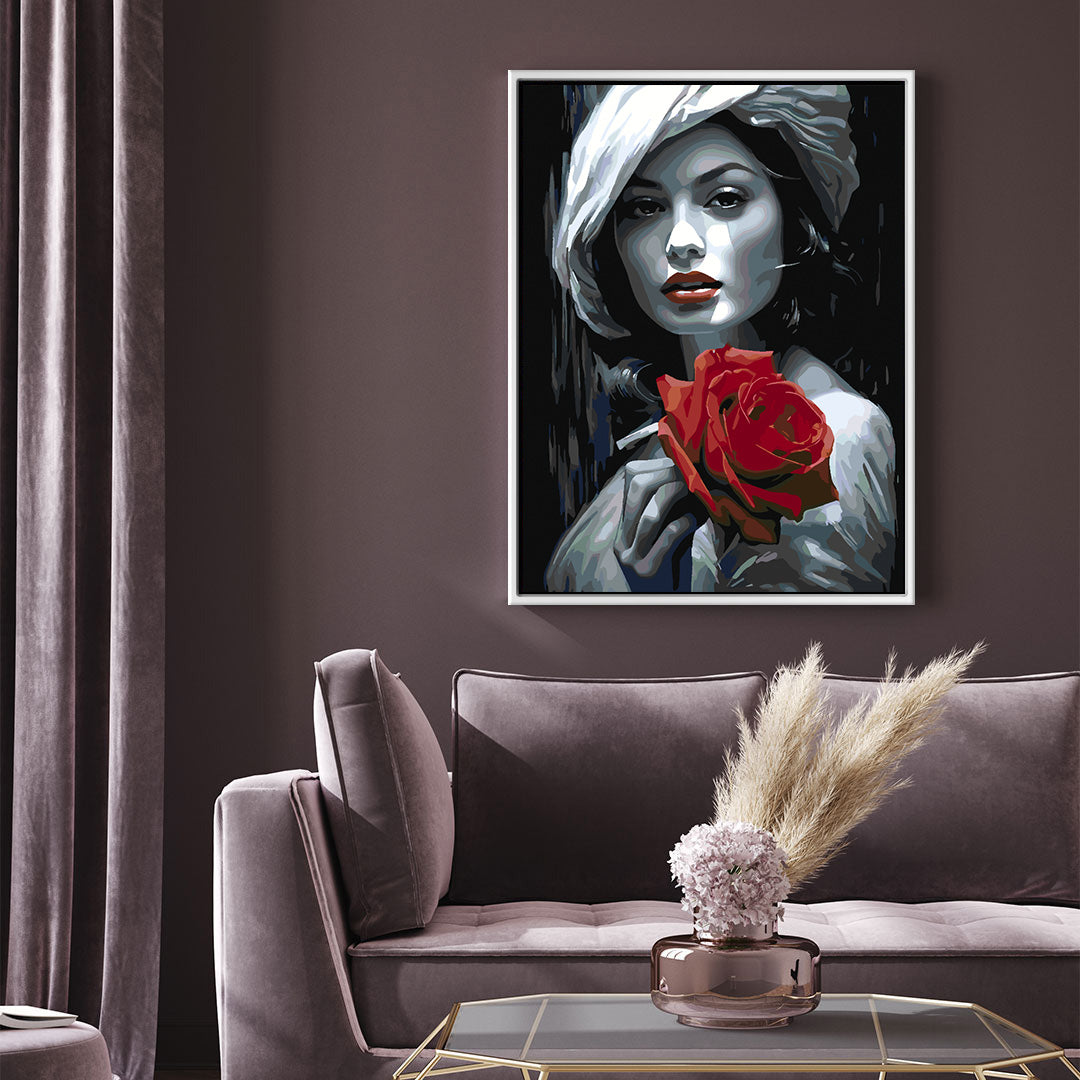 Malen nach Zahlen - Frau mit roter Rose 4673