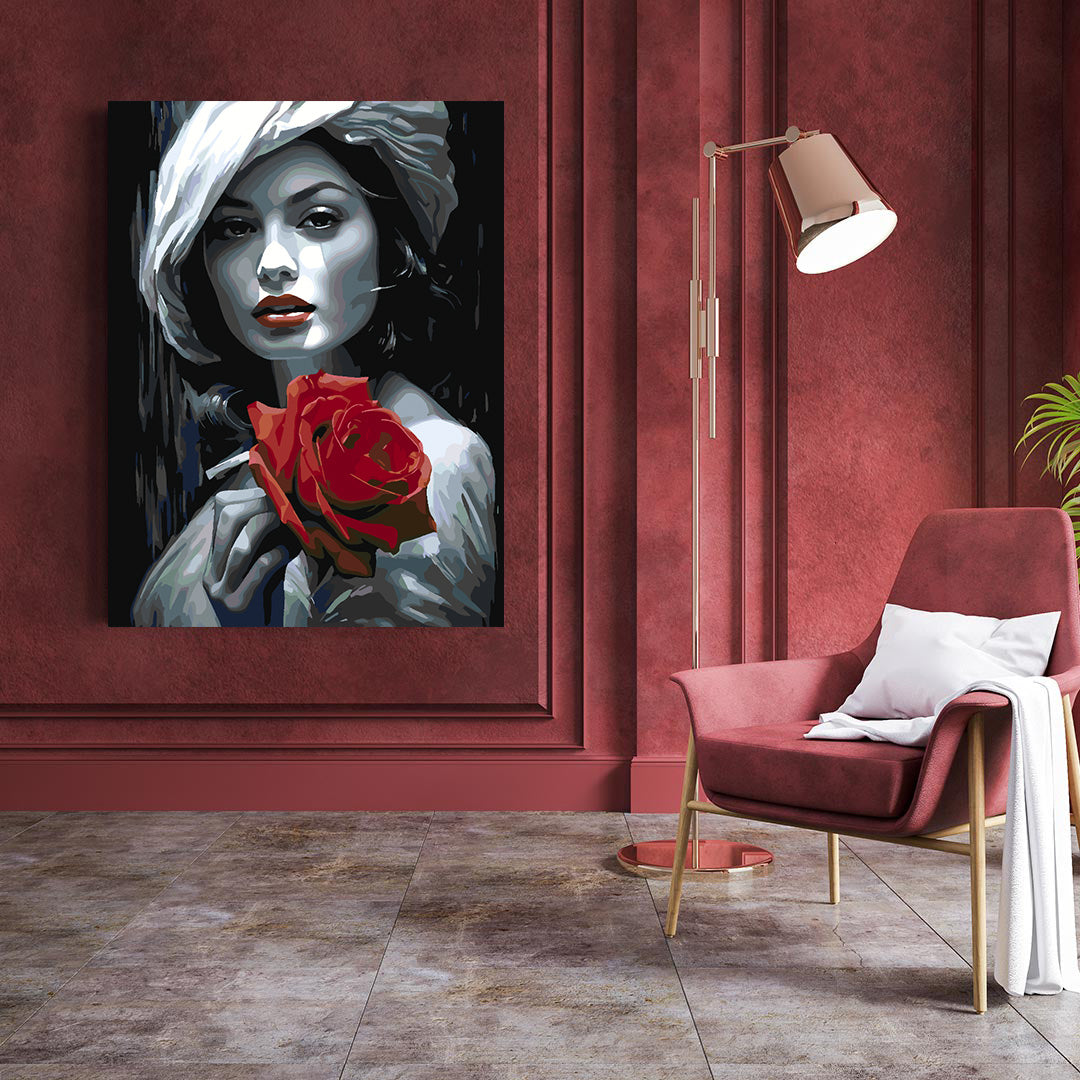 Malen nach Zahlen - Frau mit roter Rose 4673