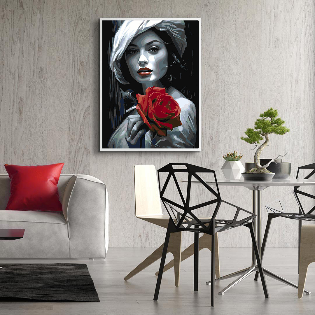 Malen nach Zahlen - Frau mit roter Rose 4673