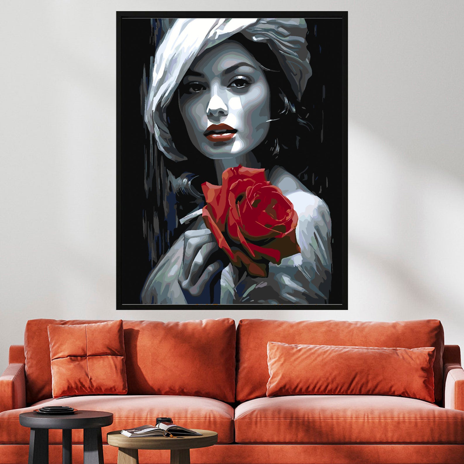 Malen nach Zahlen - Frau mit roter Rose 4673