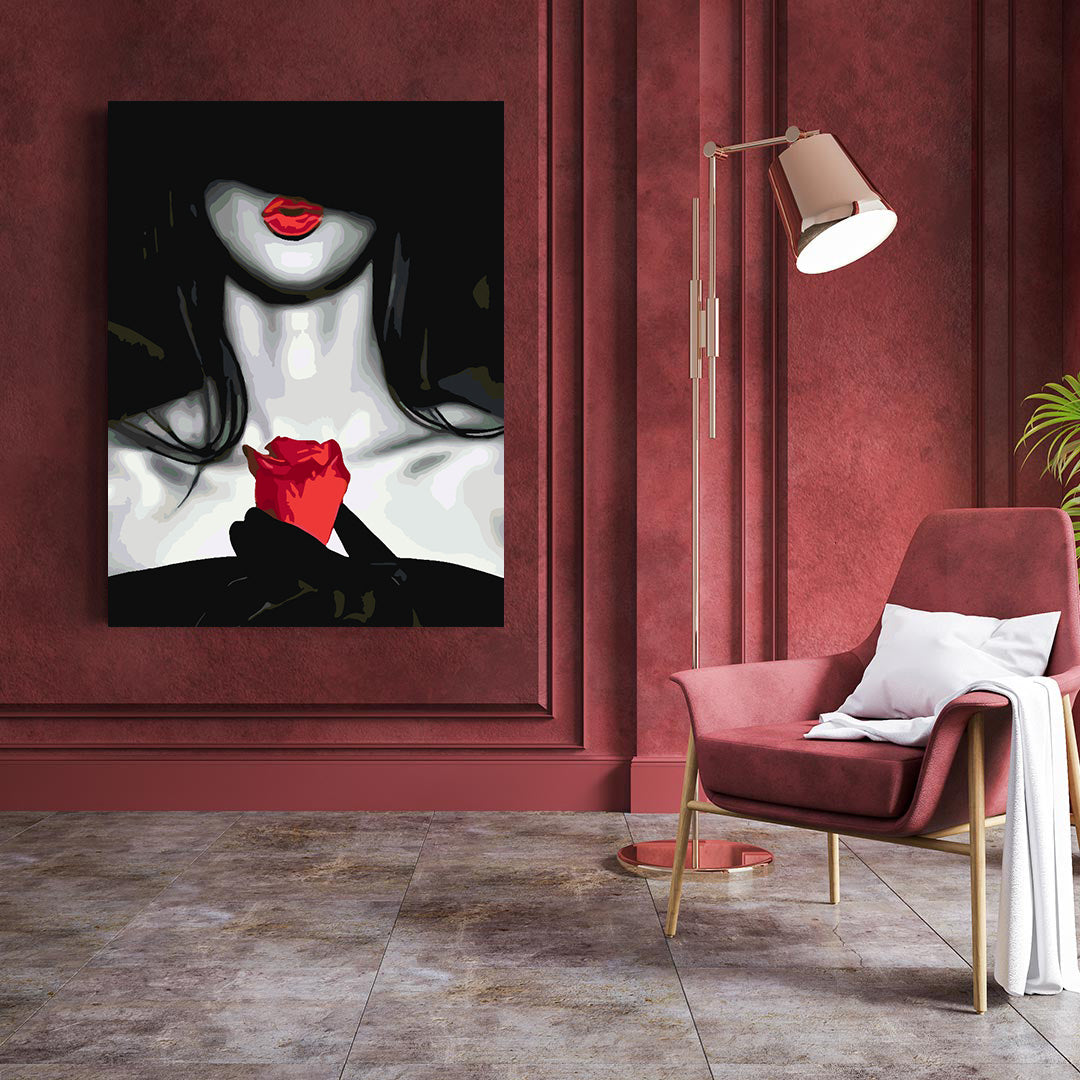 Malen nach Zahlen - Frau mit roter Rose 4674