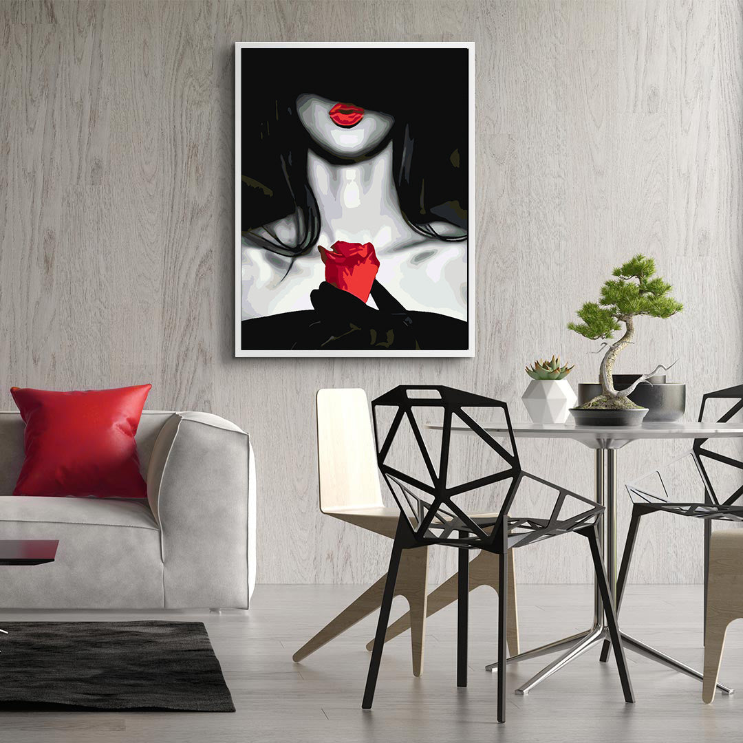 Malen nach Zahlen - Frau mit roter Rose 4674