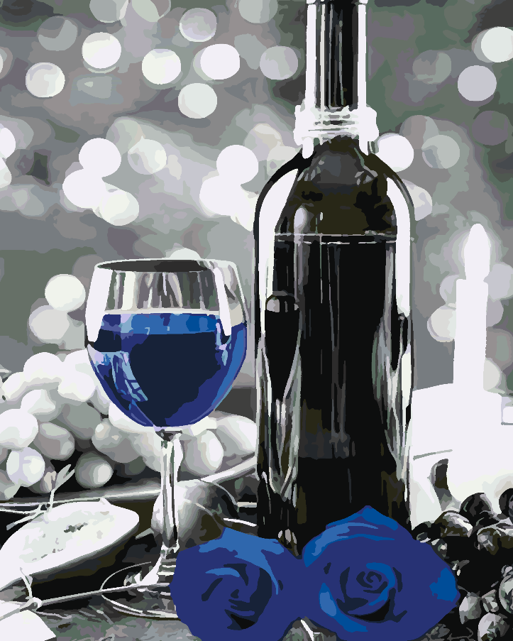 Malen nach Zahlen - Weinflasche und Blumen 4690