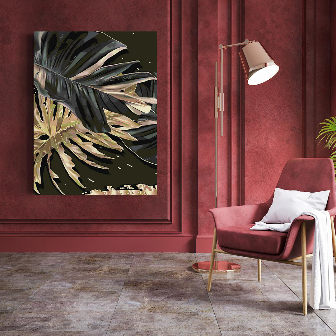 Malen nach Zahlen - Schwarze goldene Blätter 4693