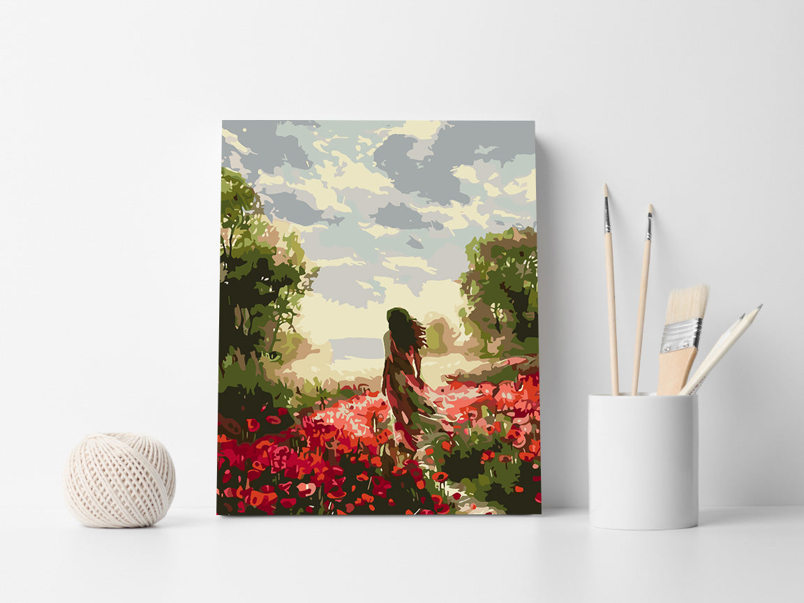 Malen nach Zahlen - Frau im Tulpenfeld 4698