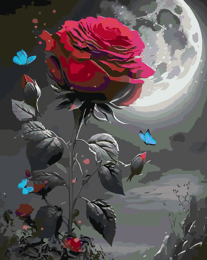 Malen nach Zahlen - Rote Rose und Schmetterling 4697