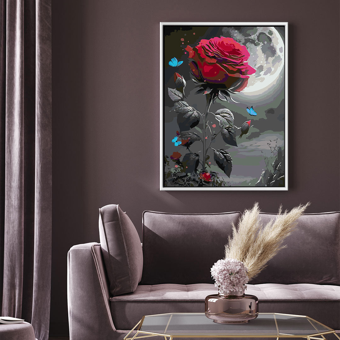 Malen nach Zahlen - Rote Rose und Schmetterling 4697