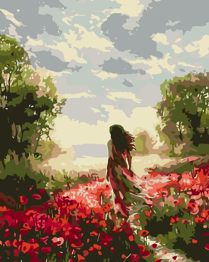 Malen nach Zahlen - Frau im Tulpenfeld 4698