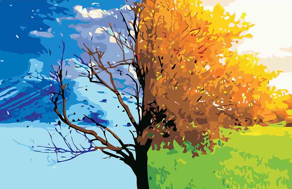 a painting of a tree with yellow leaves