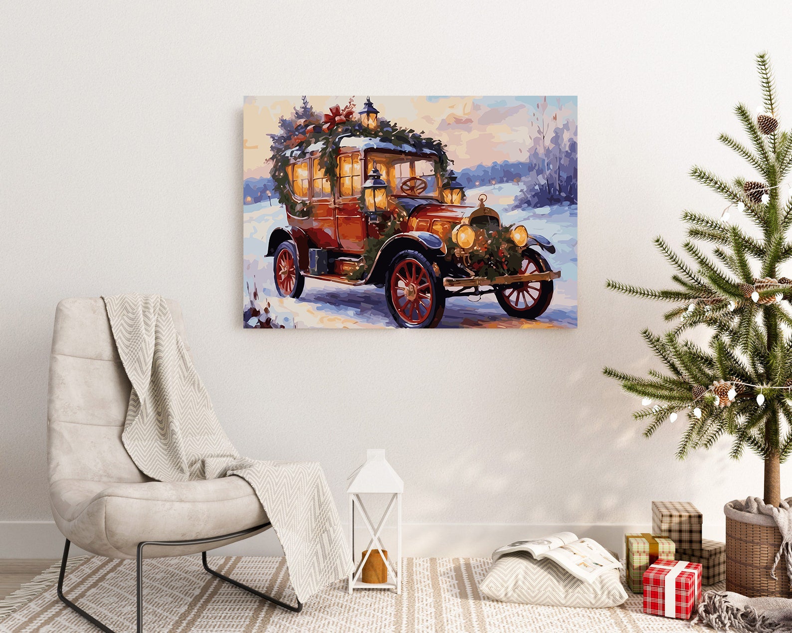 Set Pictură pe numere – Mașină Retro Iarna 6236