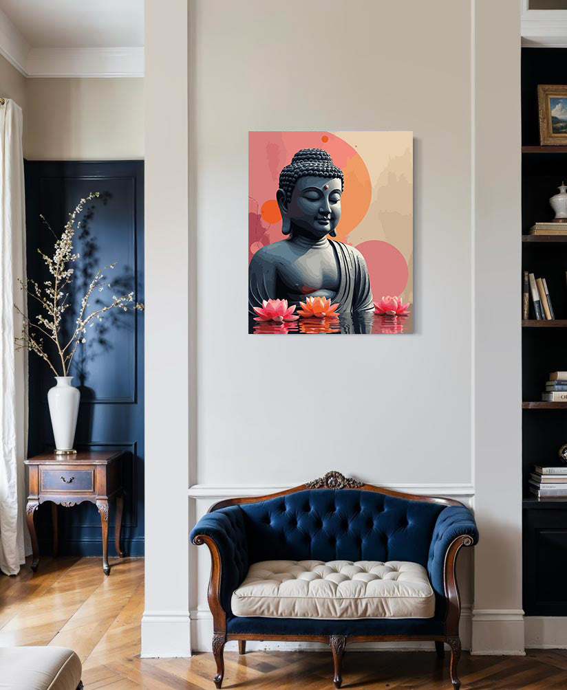 Set Pictură pe numere – Buddha Cu Flori De Lotus 6303