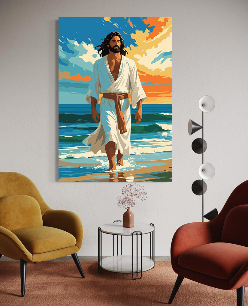 Set Pictură pe numere – Iisus Hristos Mergând Pe Plajă 6359