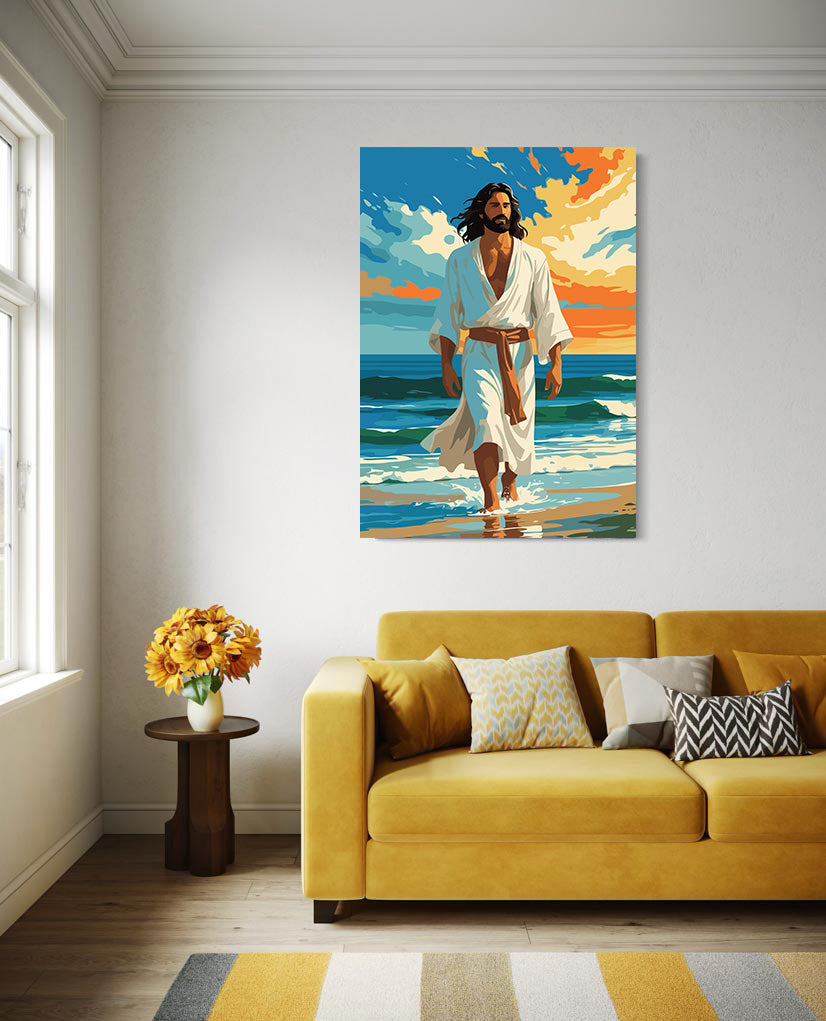 Set Pictură pe numere – Iisus Hristos Mergând Pe Plajă 6359