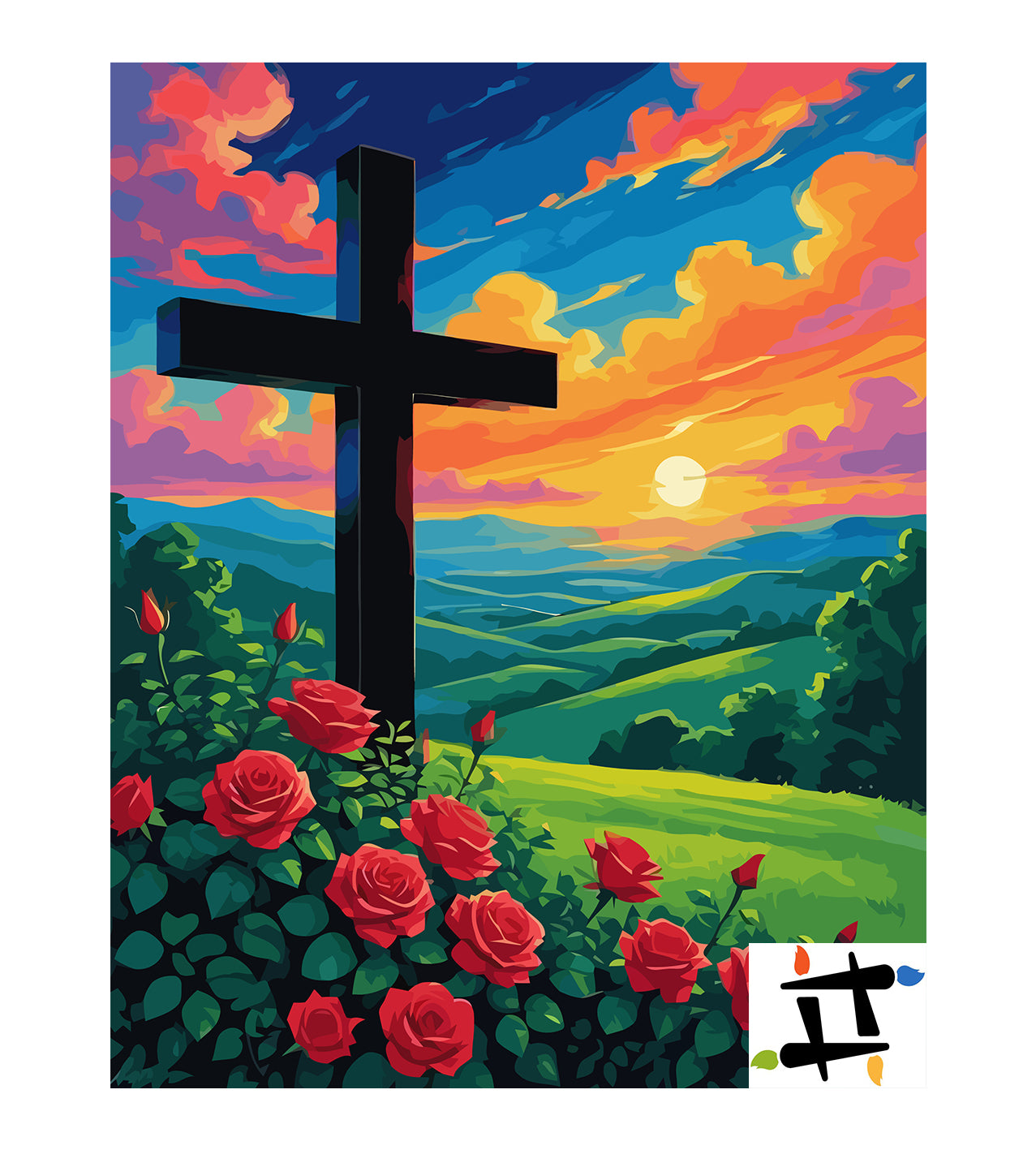 Set Pictură pe numere – Crucea Și Trandafirii La Apus 6375