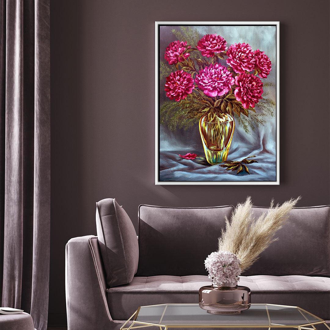 Tableau sur toile - Vase avec fleurs roses