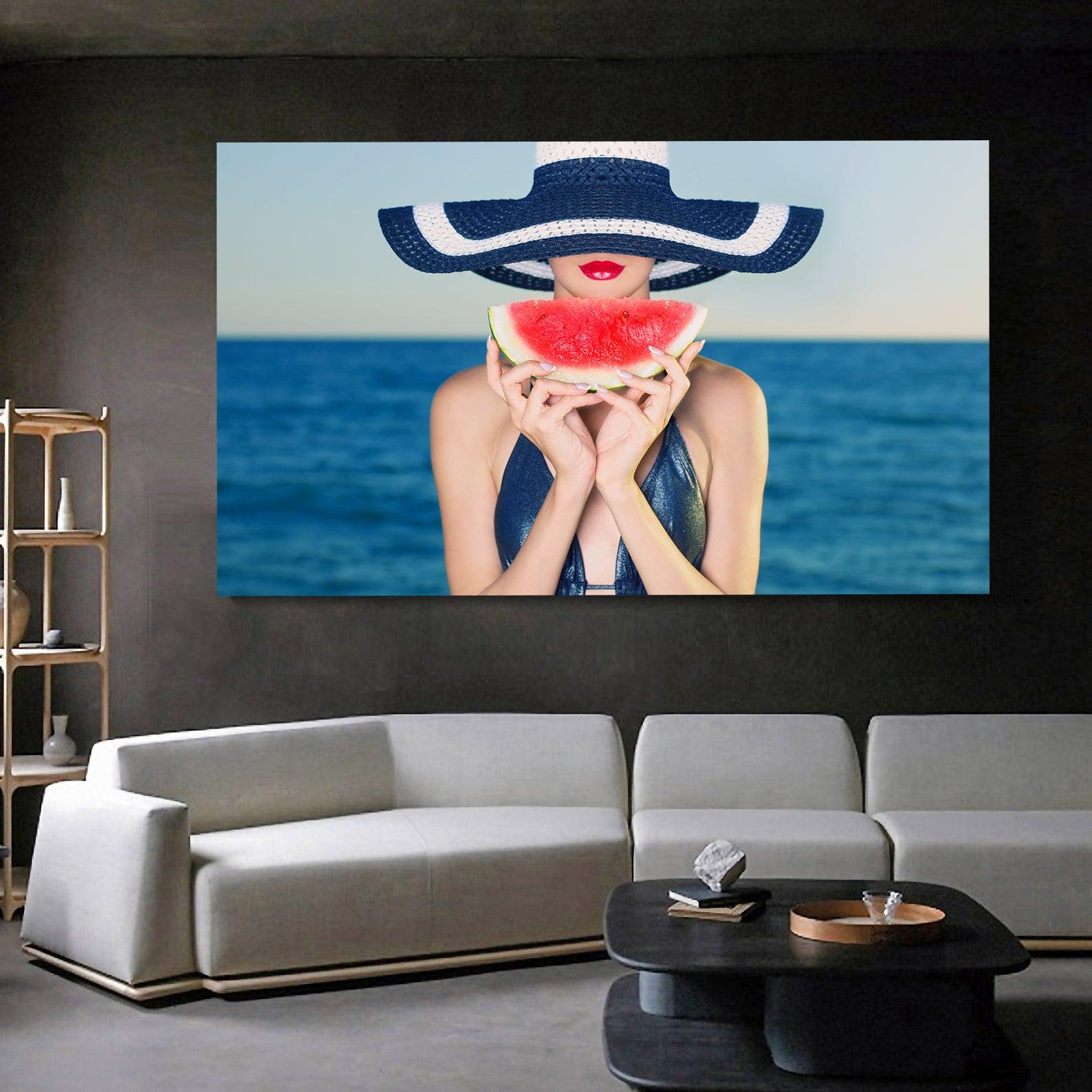 Peinture sur toile - Fille en vacances