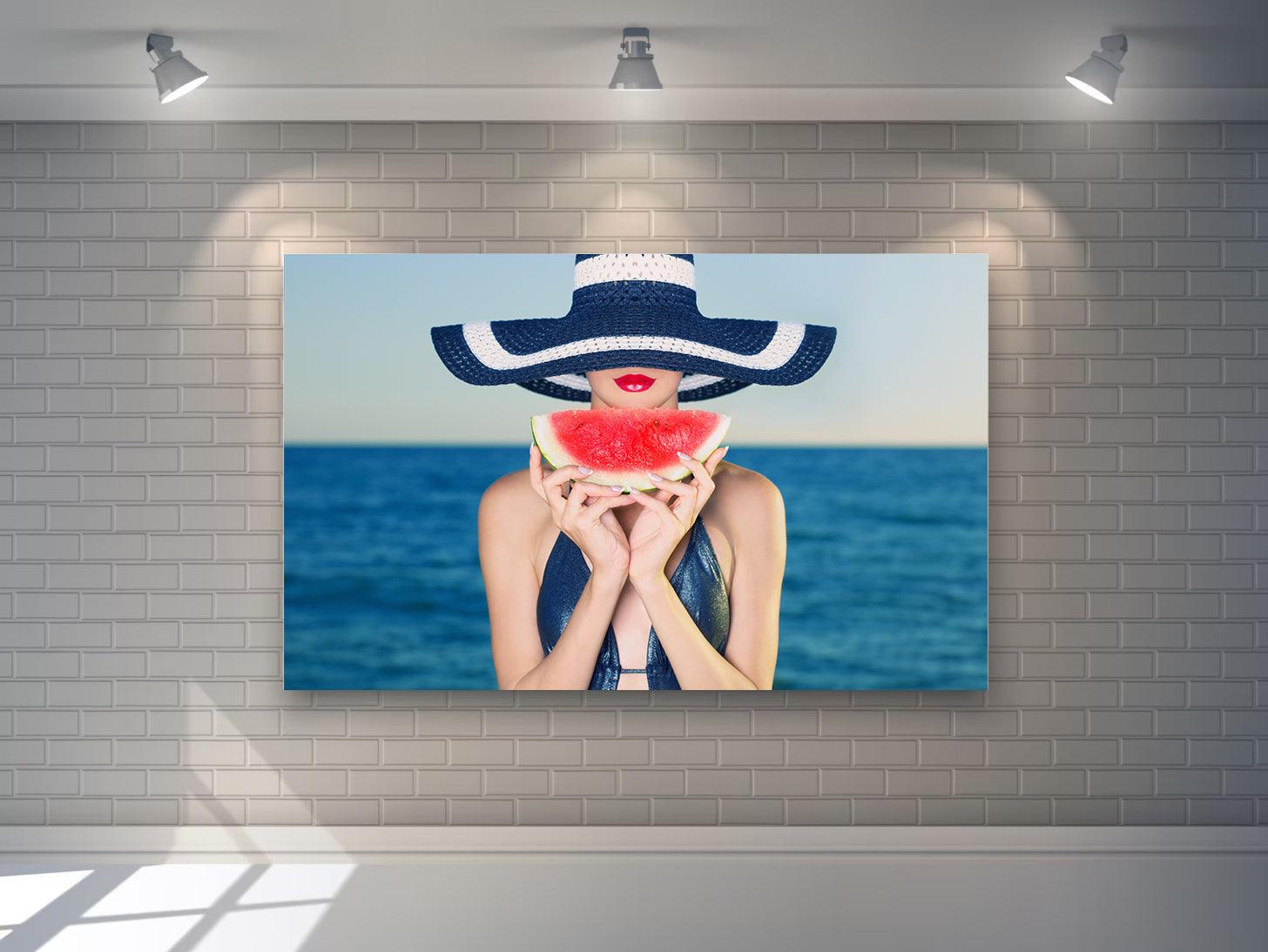 Peinture sur toile - Fille en vacances