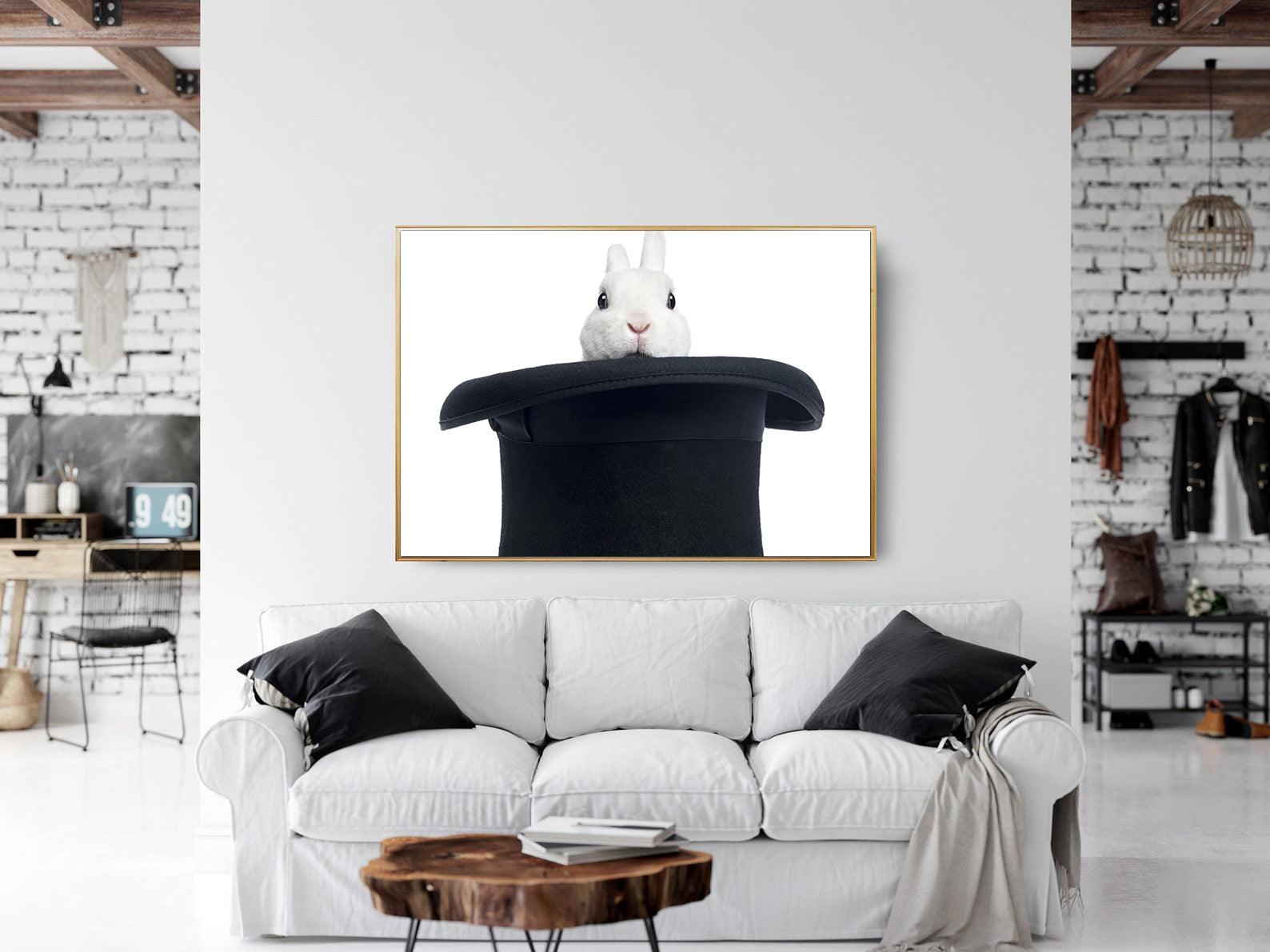 Leinwandbild - Das Kaninchen im Hut