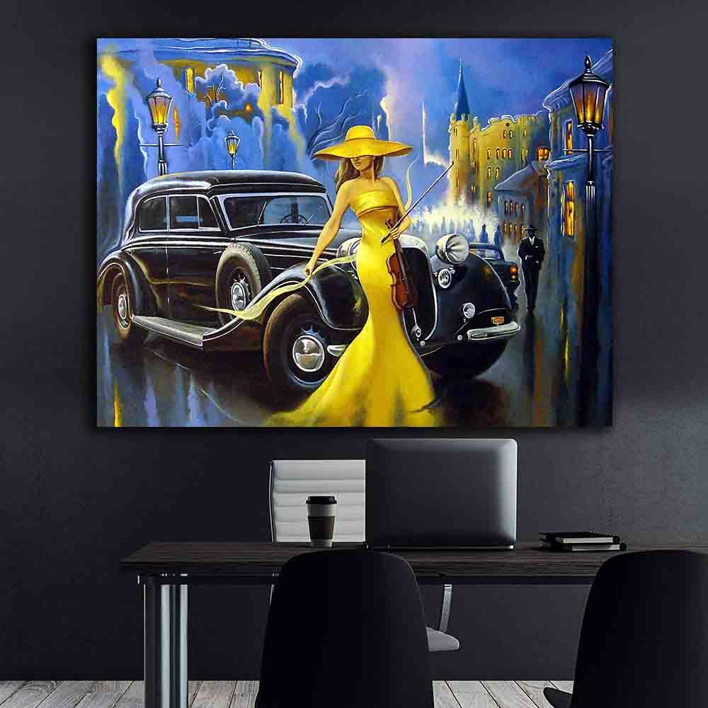 Leinwandgemälde - Mädchen im gelben Kleid