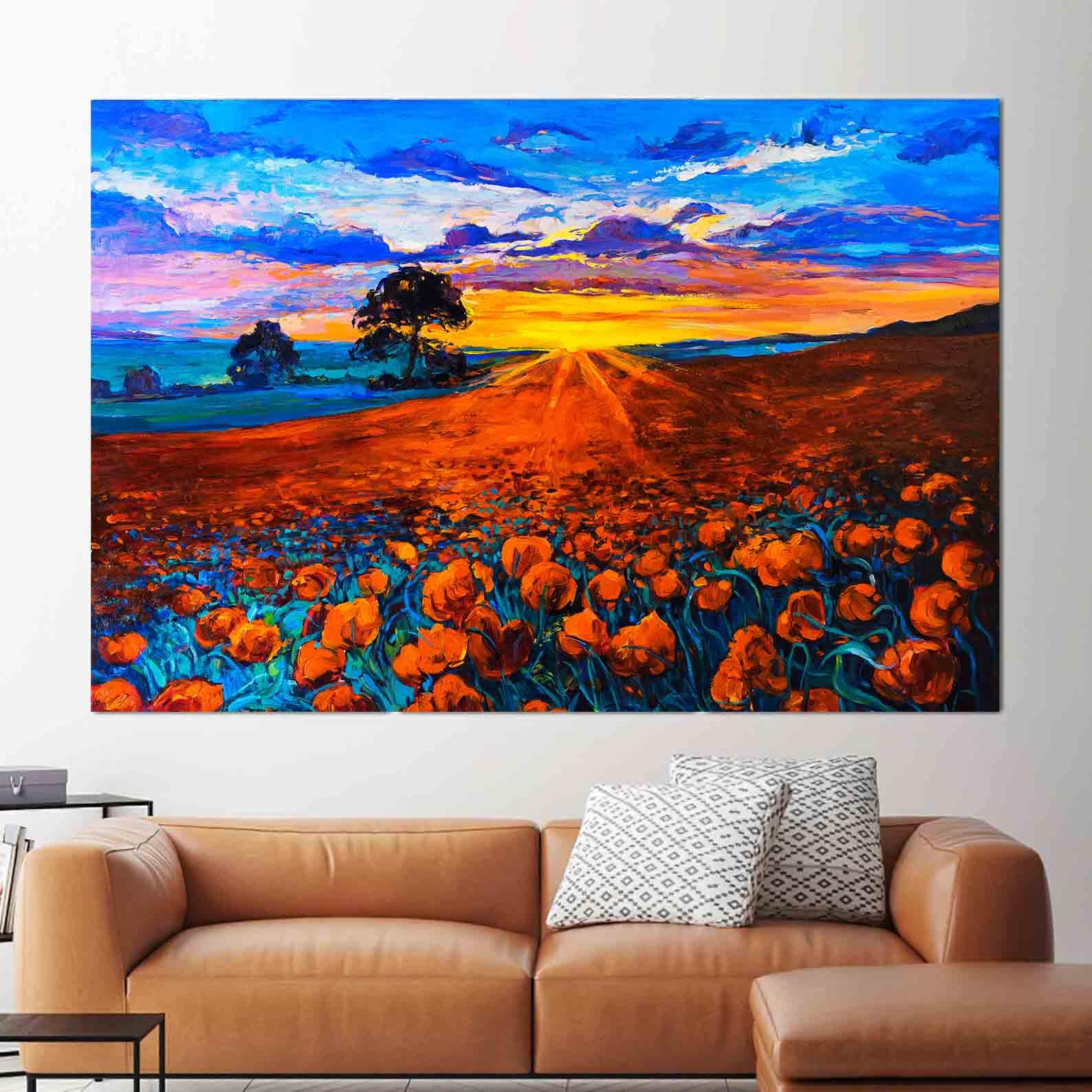 Tableau sur toile - Champ de fleurs rouges