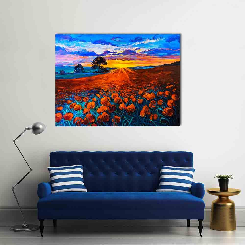 Tablou Canvas - Camp cu flori rosii