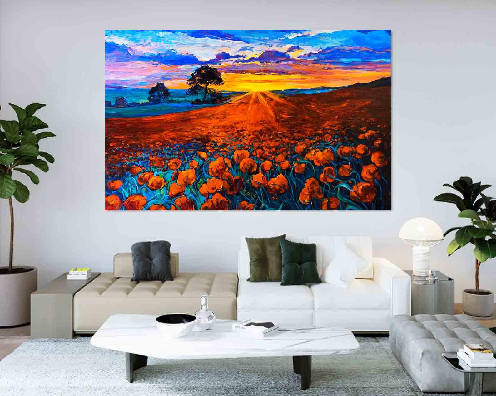 Tablou Canvas - Camp cu flori rosii