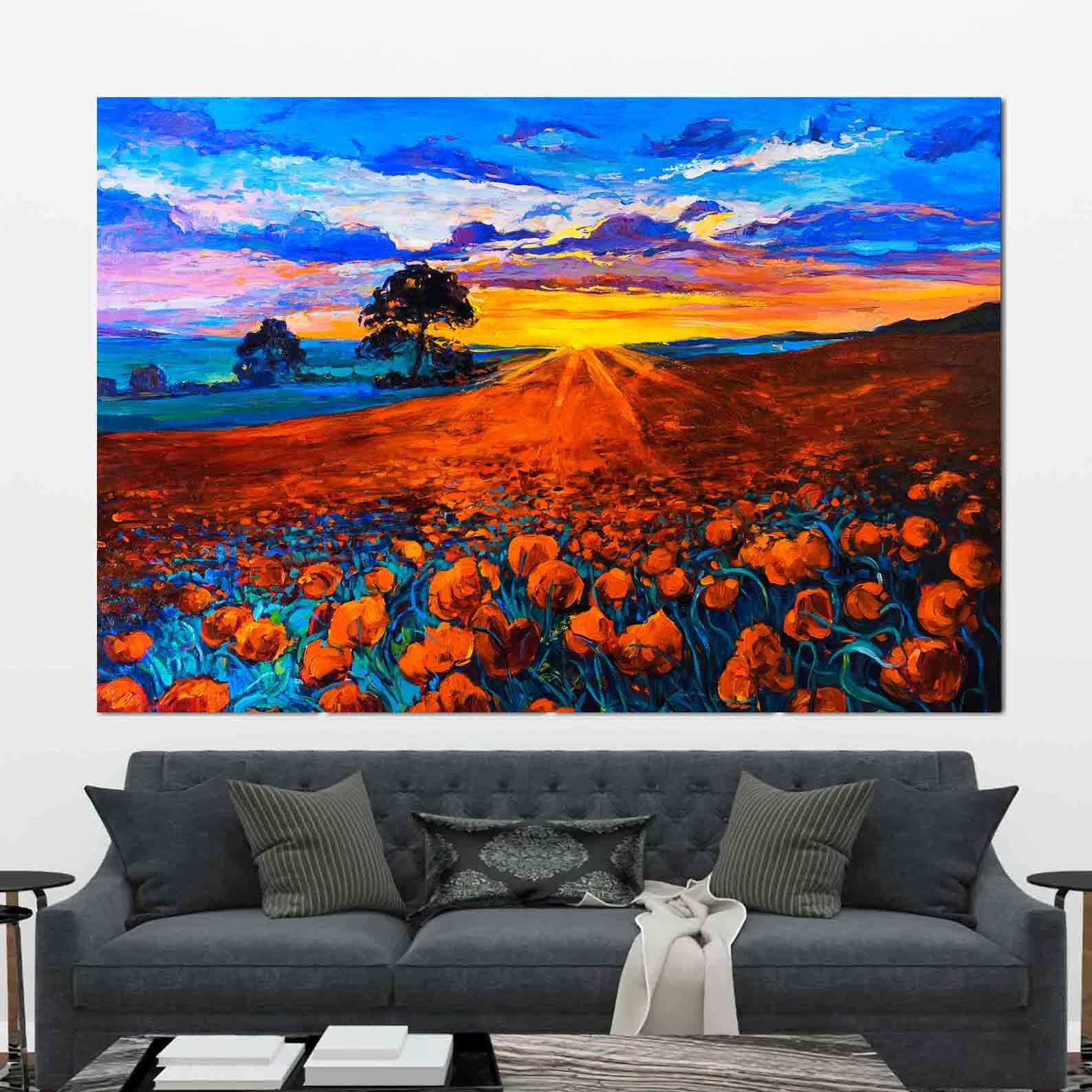 Tablou Canvas - Camp cu flori rosii