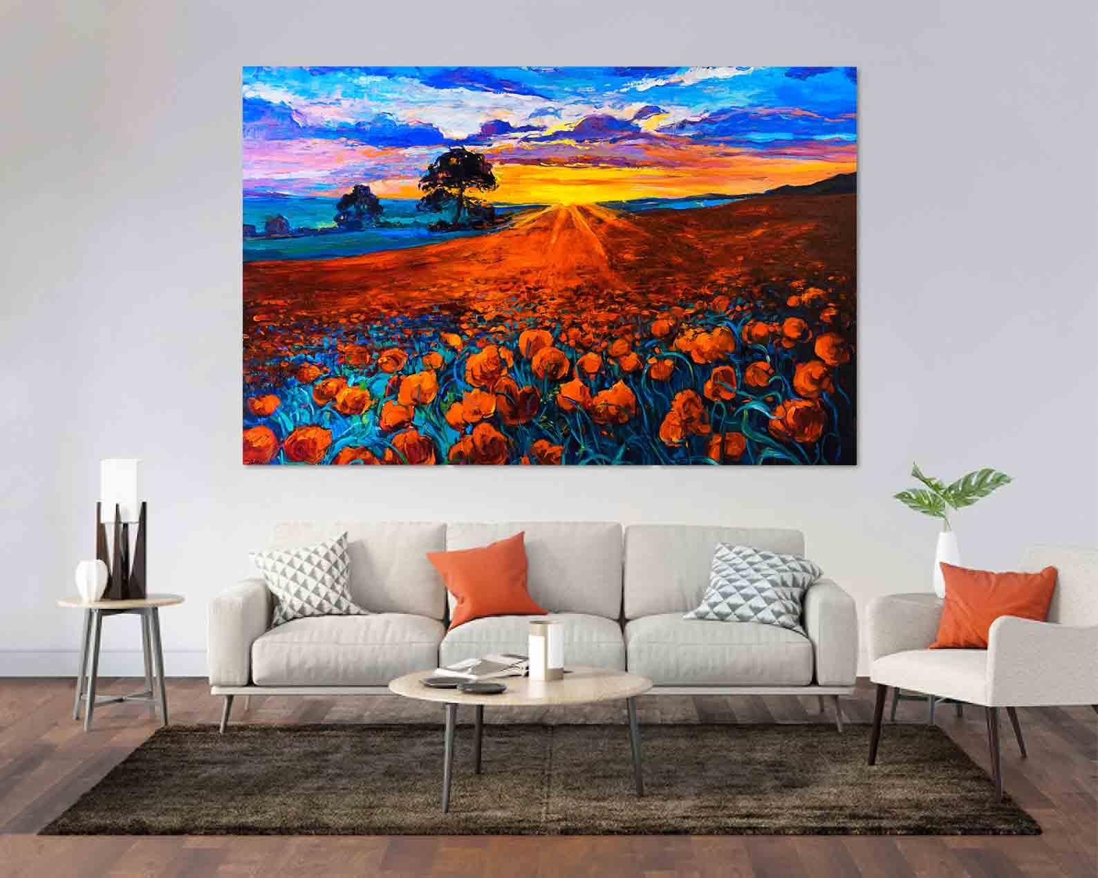 Tablou Canvas - Camp cu flori rosii