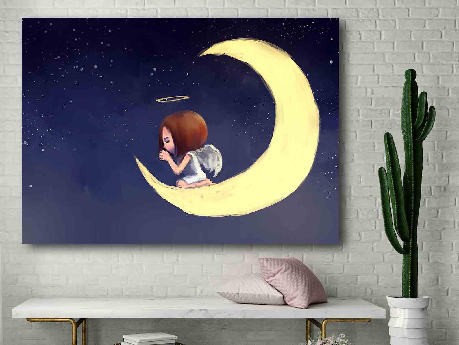 Leinwandbild - Engel auf dem Mond