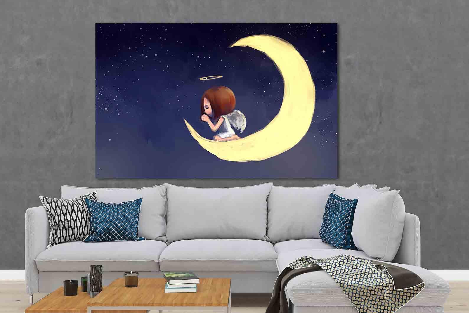 Leinwandbild - Engel auf dem Mond