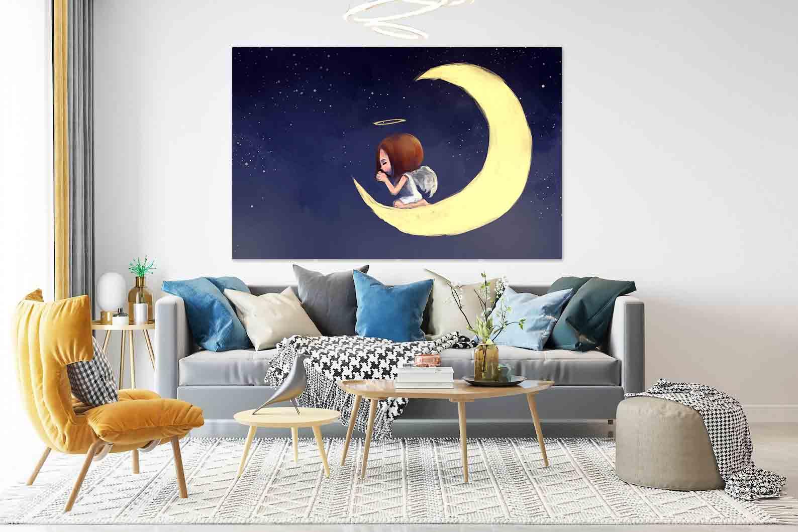 Leinwandbild - Engel auf dem Mond