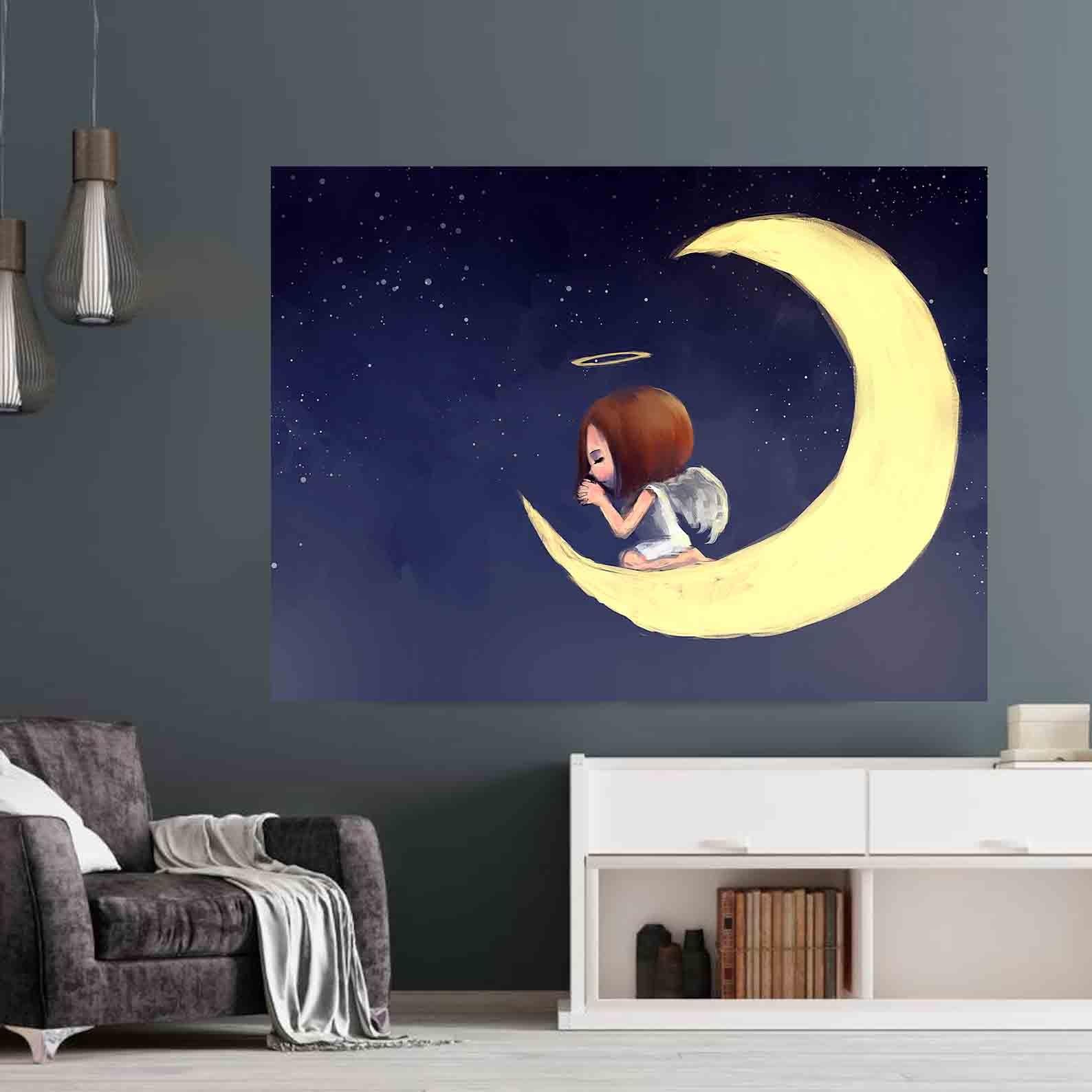 Leinwandbild - Engel auf dem Mond