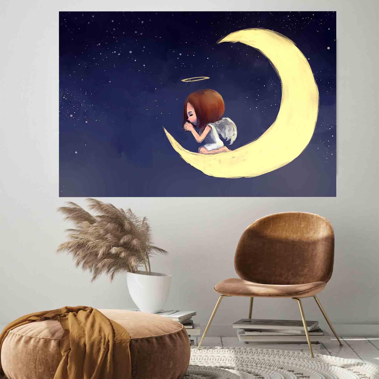 Leinwandbild - Engel auf dem Mond