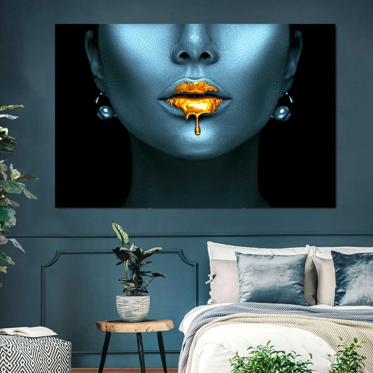 Peinture sur toile – Lèvres dorées