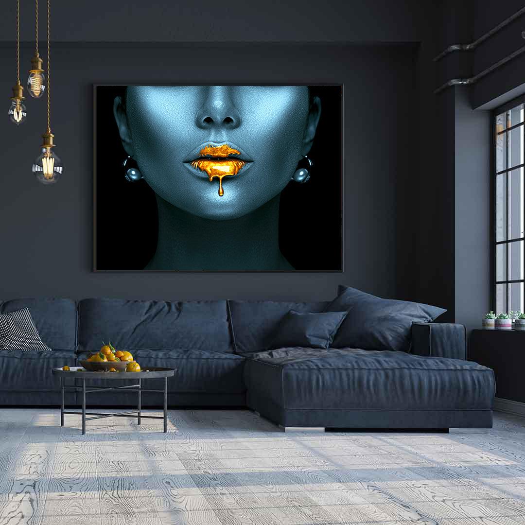 Peinture sur toile – Lèvres dorées