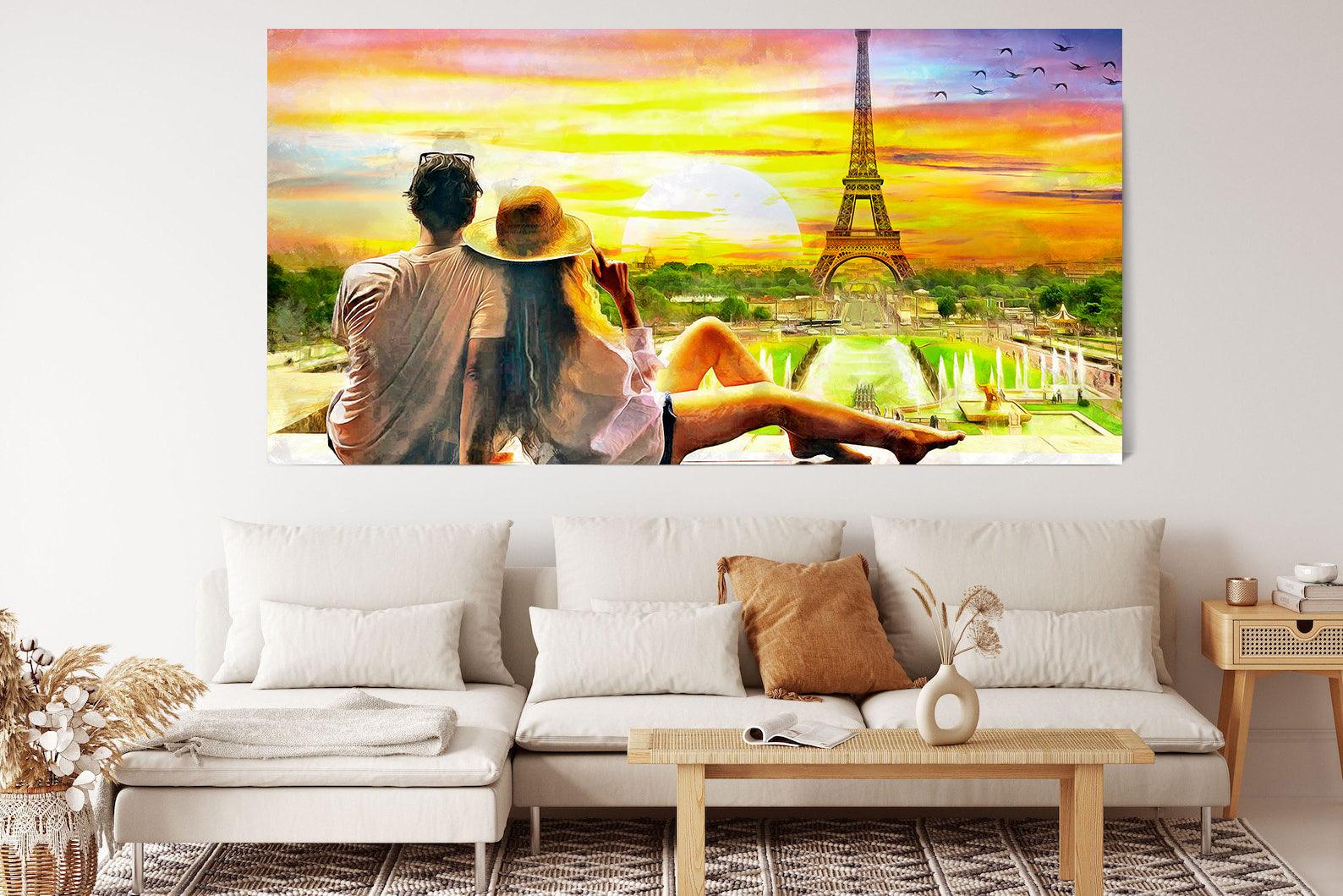Leinwandgemälde - Paar und der Eiffelturm
