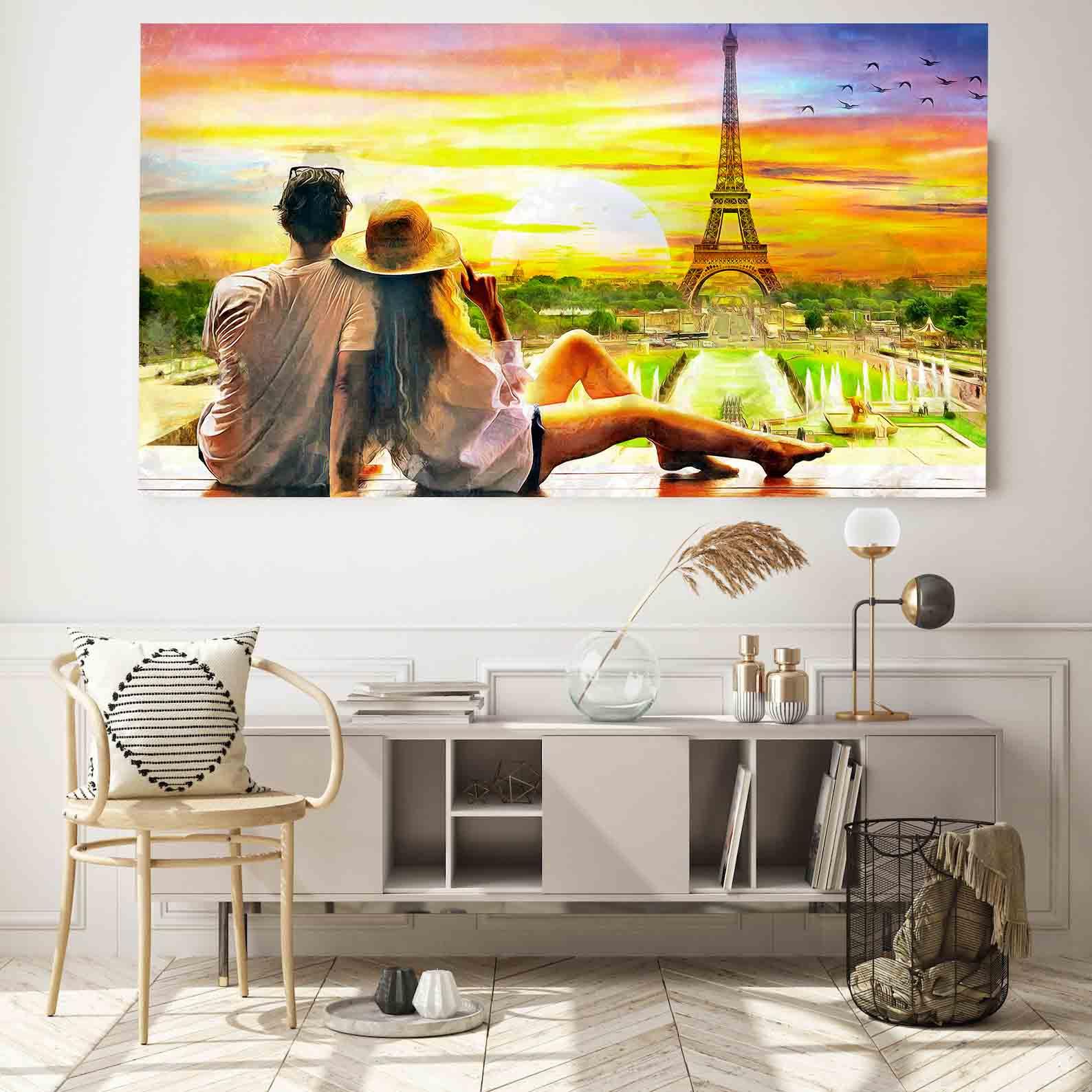 Leinwandgemälde - Paar und der Eiffelturm