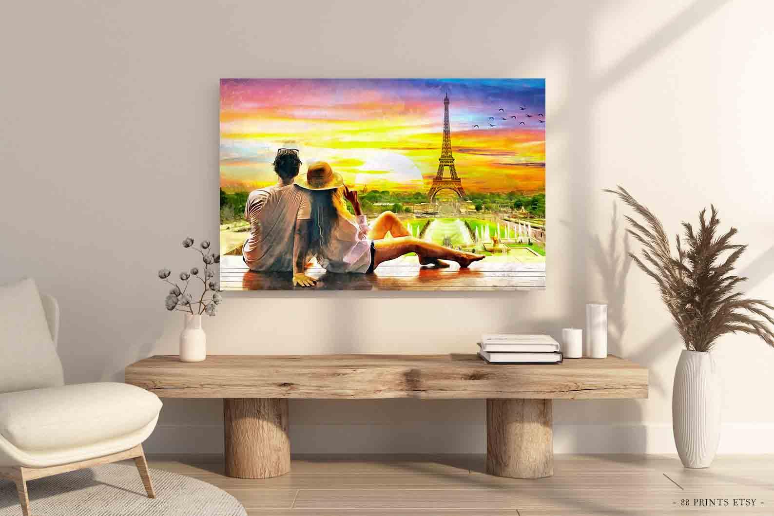 Leinwandgemälde - Paar und der Eiffelturm