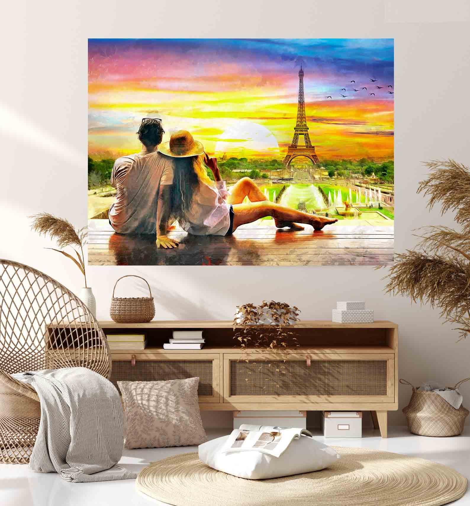 Leinwandgemälde - Paar und der Eiffelturm