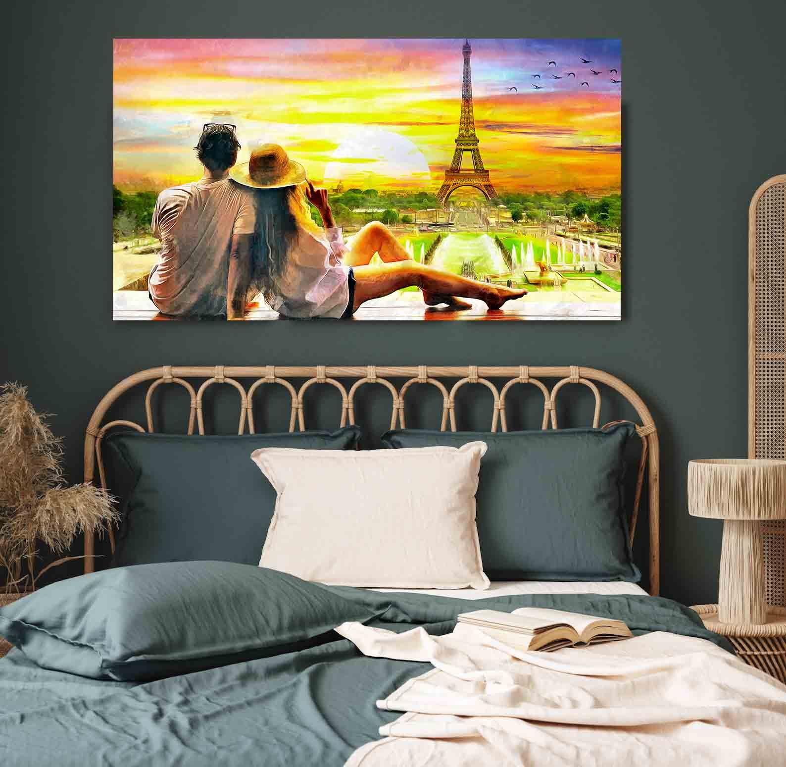 Leinwandgemälde - Paar und der Eiffelturm