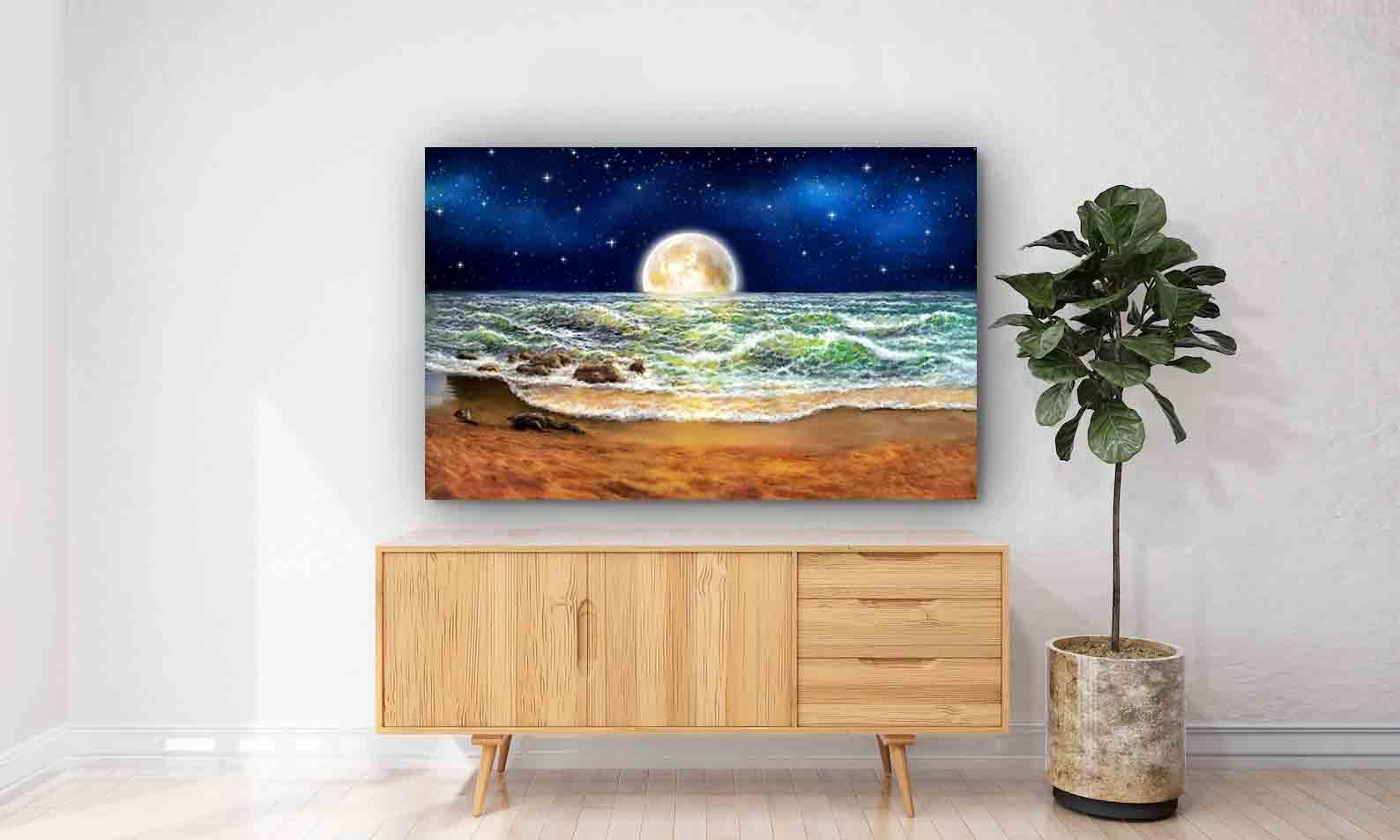Leinwandbild - Mond über dem Meer
