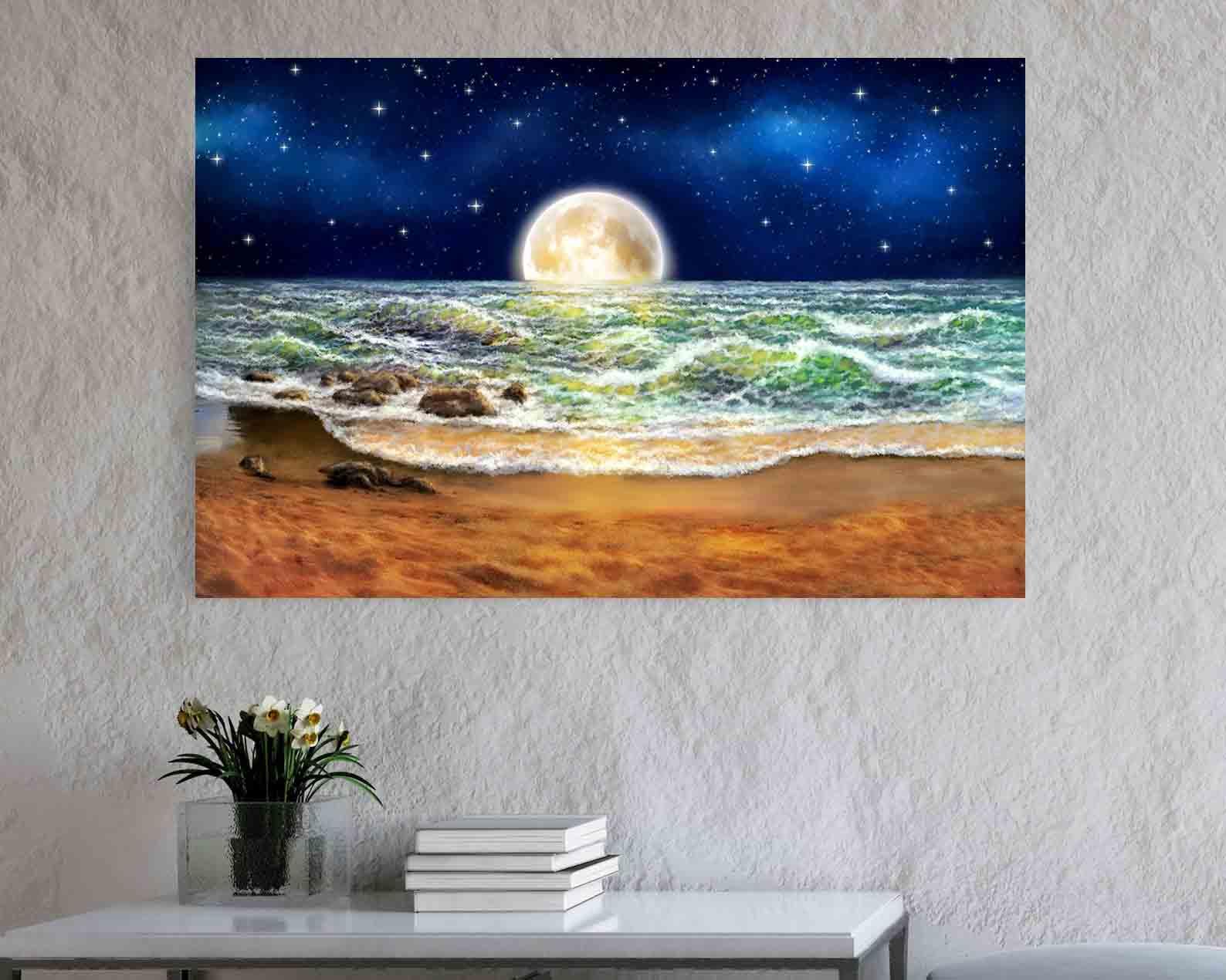 Leinwandbild - Mond über dem Meer