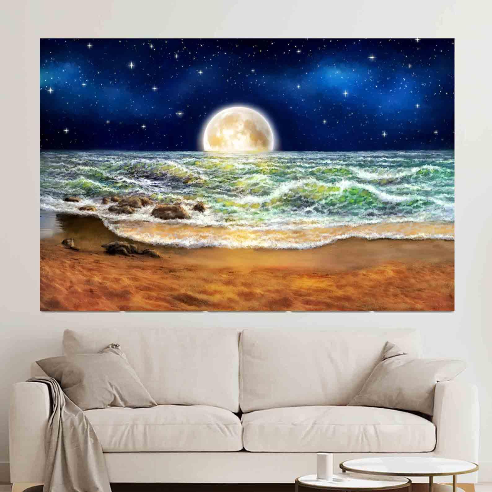 Leinwandbild - Mond über dem Meer