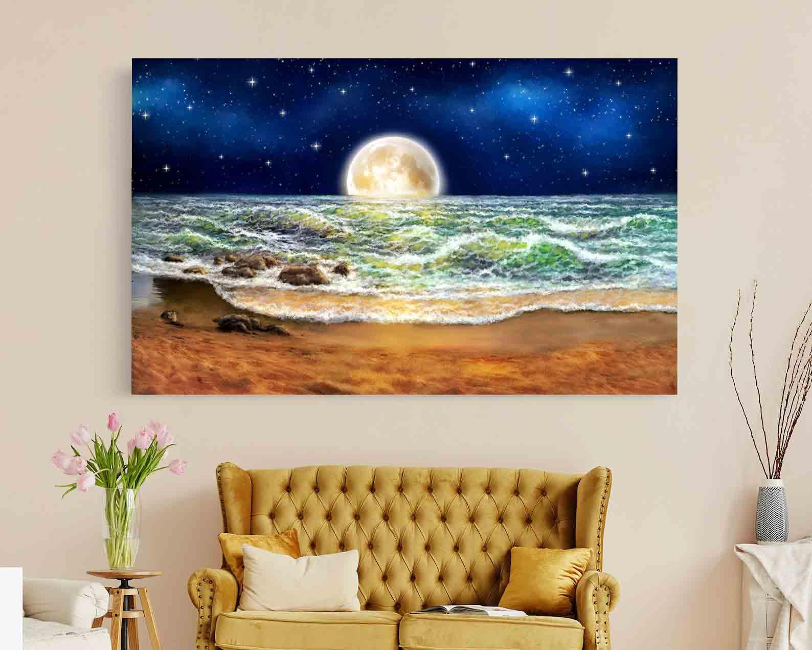 Leinwandbild - Mond über dem Meer