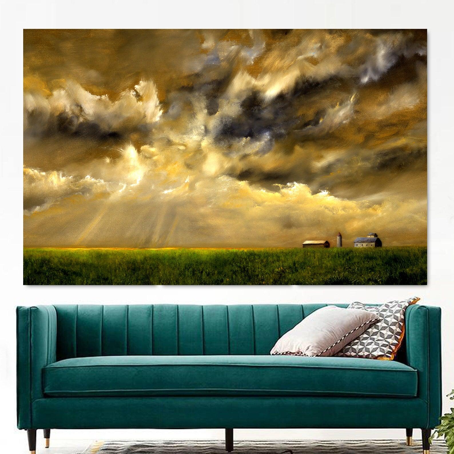 Peinture sur toile - Champ de céréales avec tempête