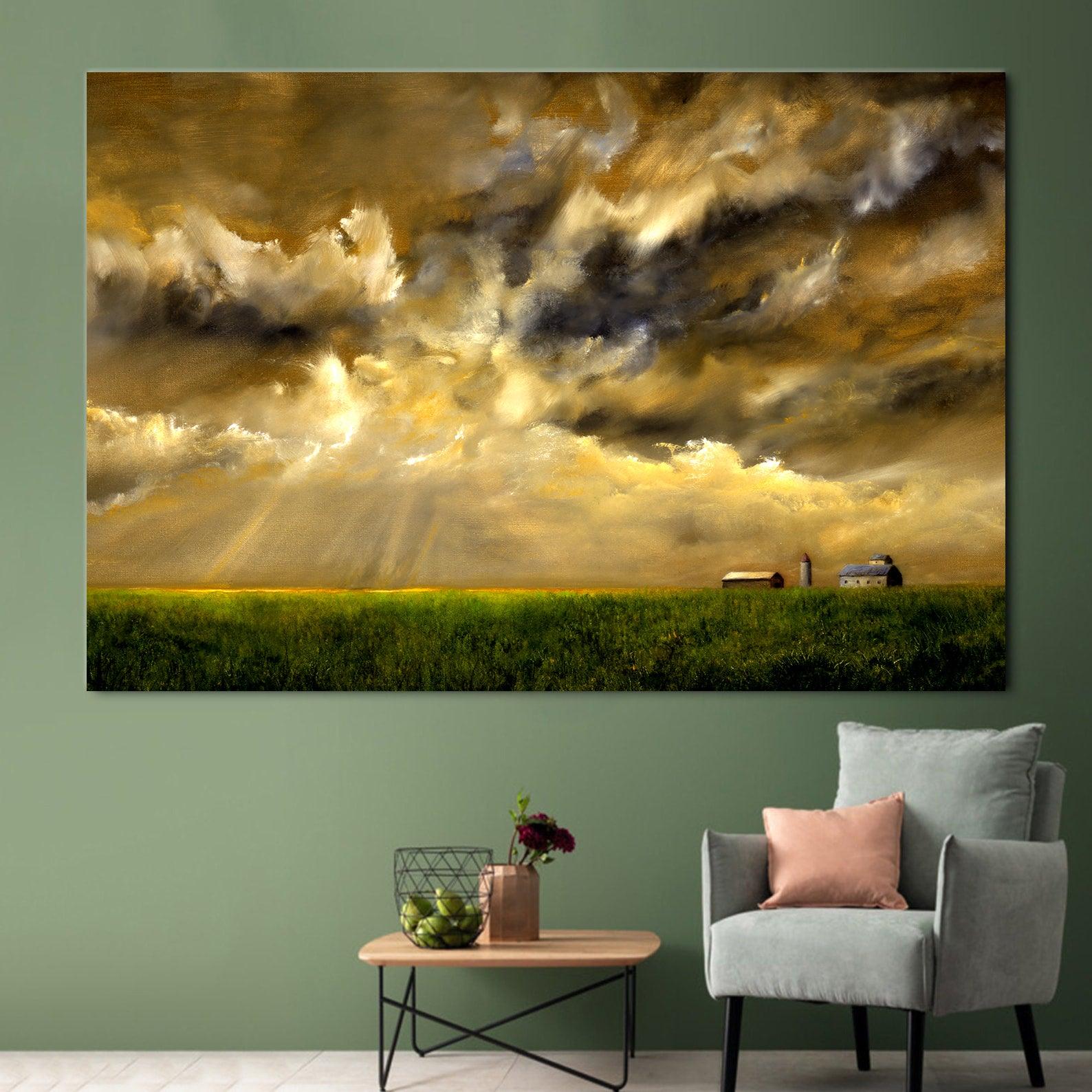 Peinture sur toile - Champ de céréales avec tempête